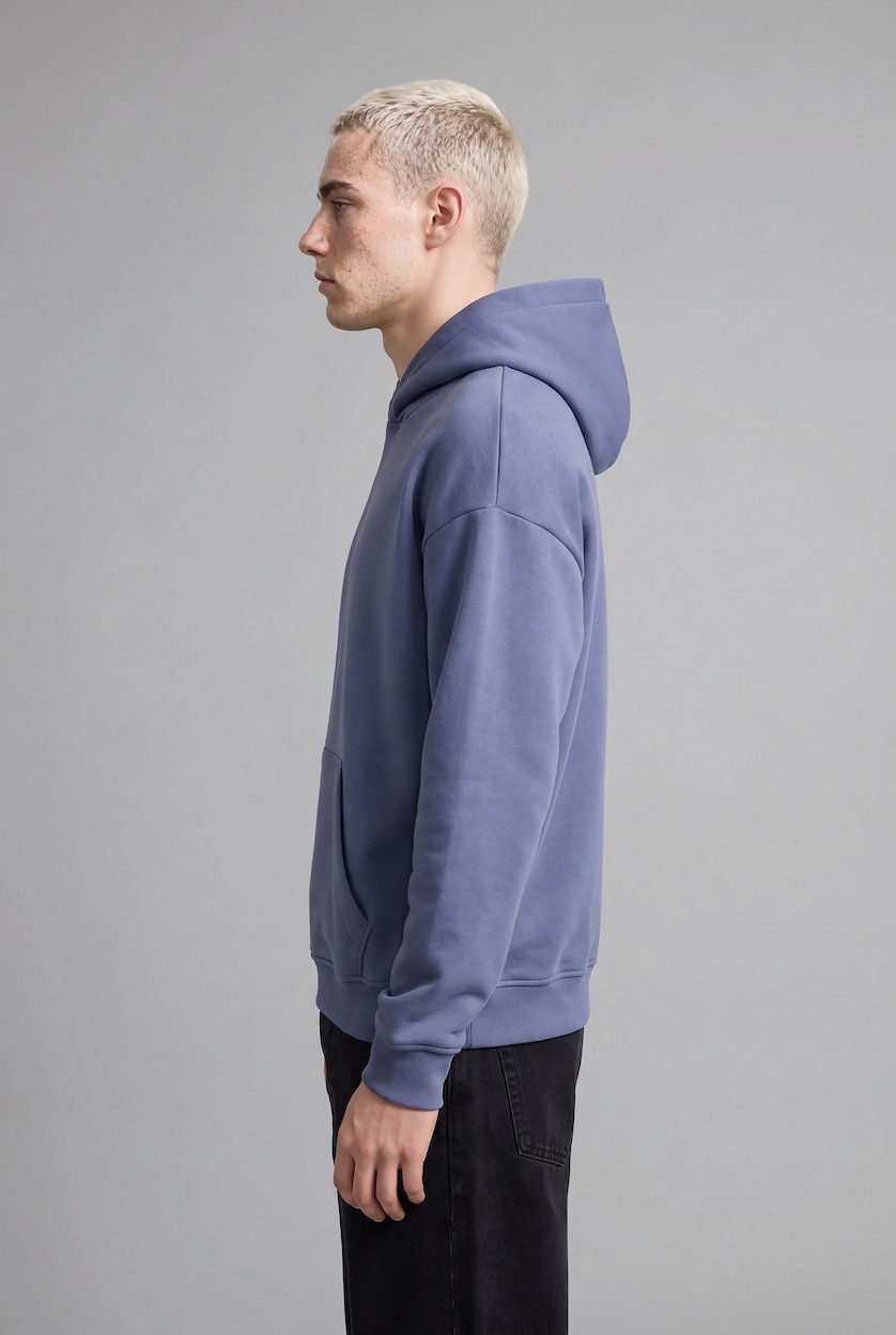 Erkek Mor Oversize Kapüşonlu Basic Sweatshirt