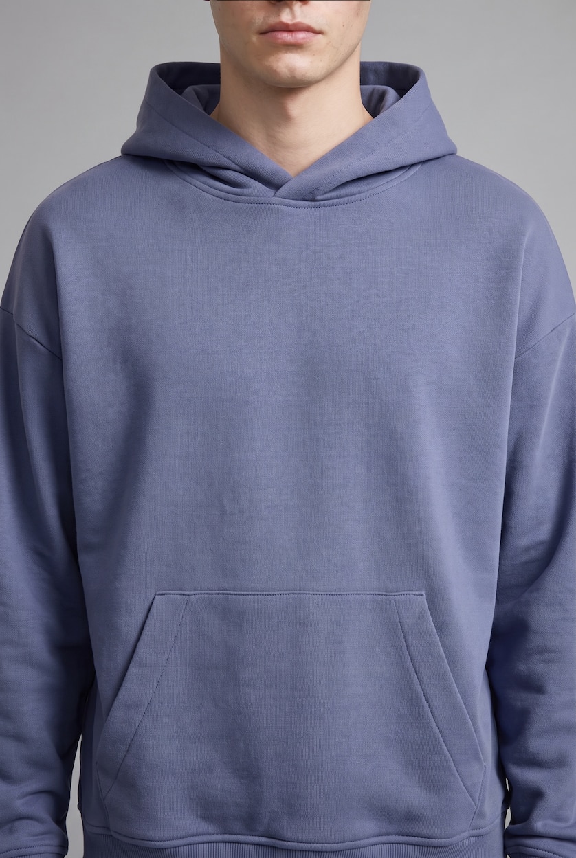 Erkek Mor Oversize Kapüşonlu Basic Sweatshirt