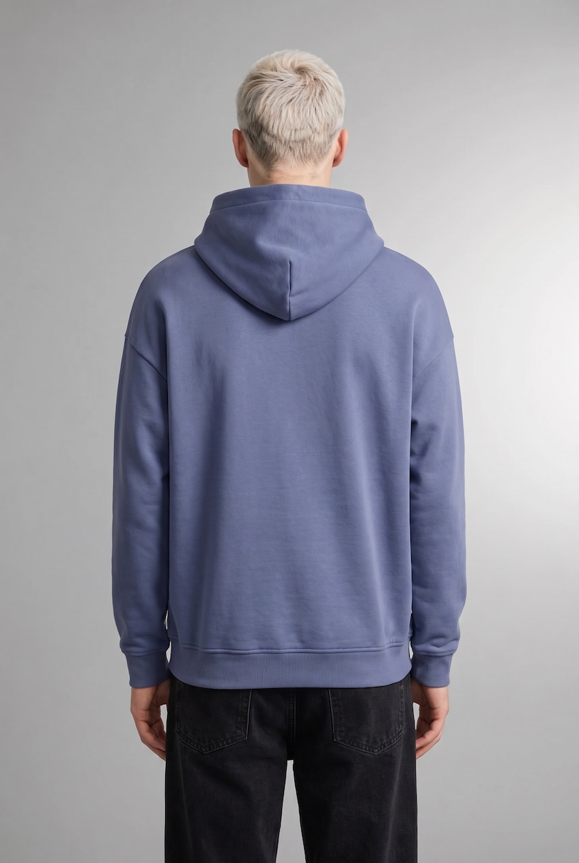 Erkek Mor Oversize Kapüşonlu Basic Sweatshirt