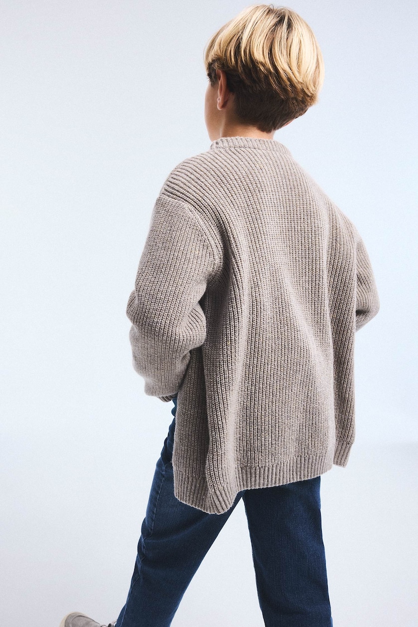 Мальчики и подростки Светло-бежевый Boy V-Neck Ribbed Basic Knitwear Cardigan
