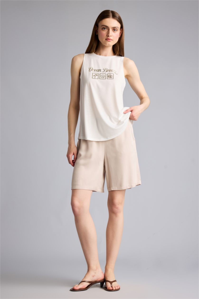 Kadın Beyaz Relaxed Fit Baskılı Atlet