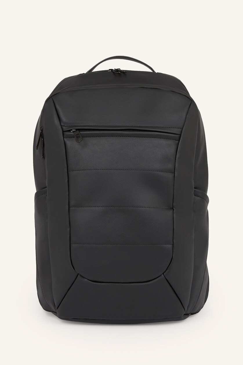 Man Black Faux Leather Backpack