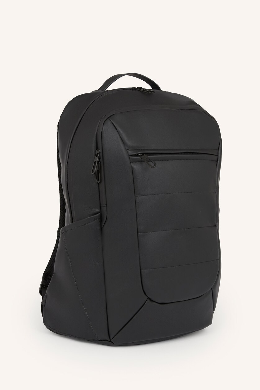 Man Black Faux Leather Backpack