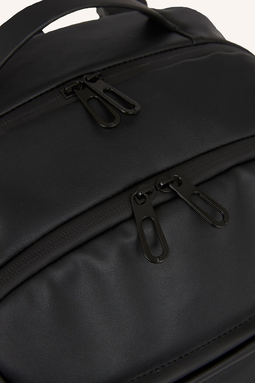 Man Black Faux Leather Backpack