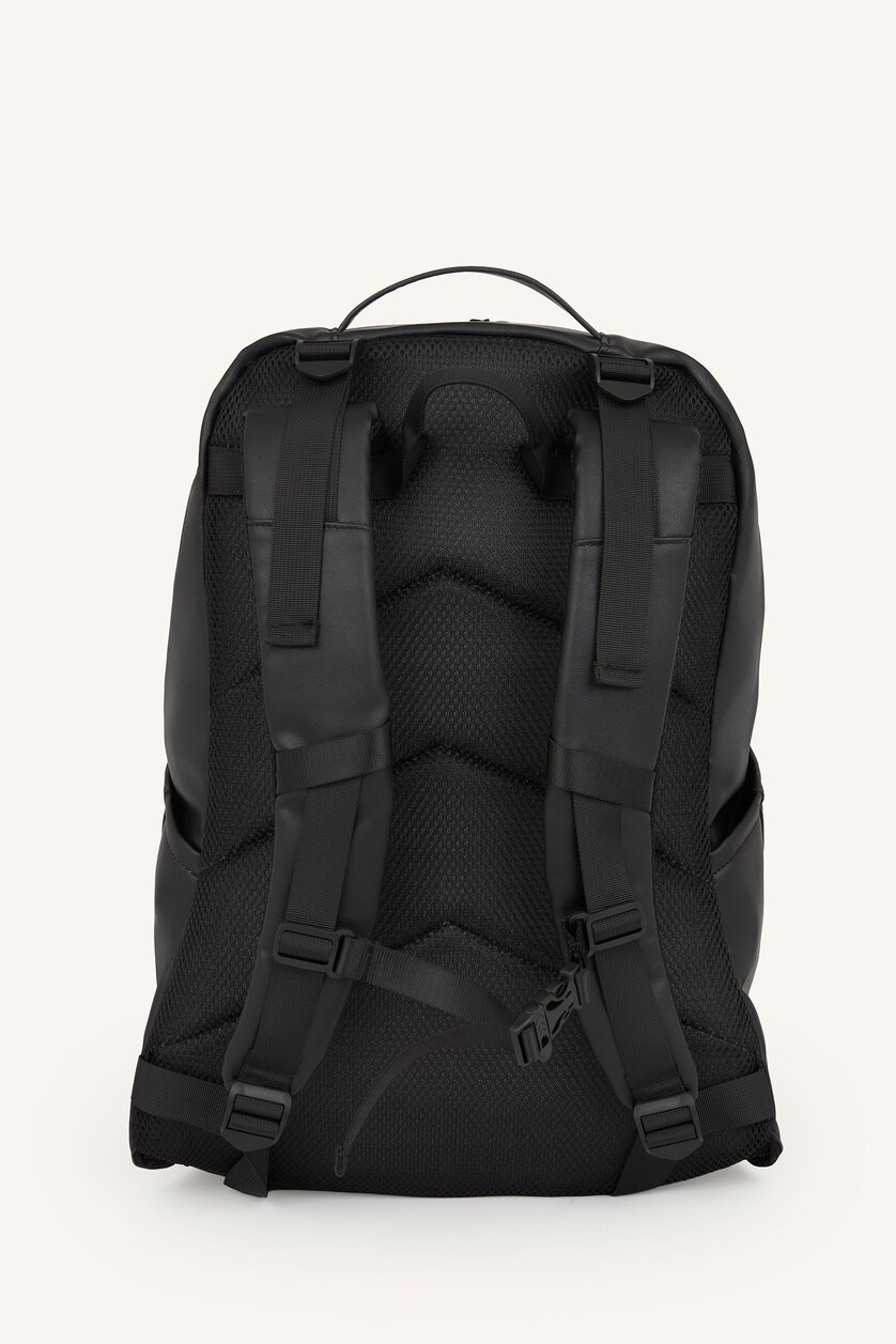 Man Black Faux Leather Backpack
