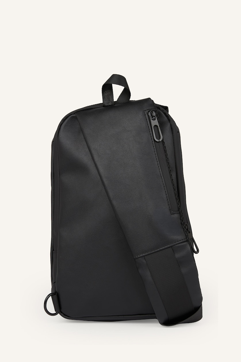 رجال أسود Faux Leather Crossbody Bag