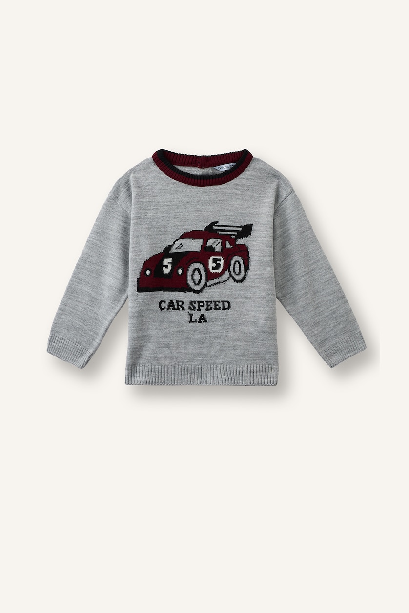 Baby Boys Light Grey Melange Baby Boy Oversize Fit Pullover
