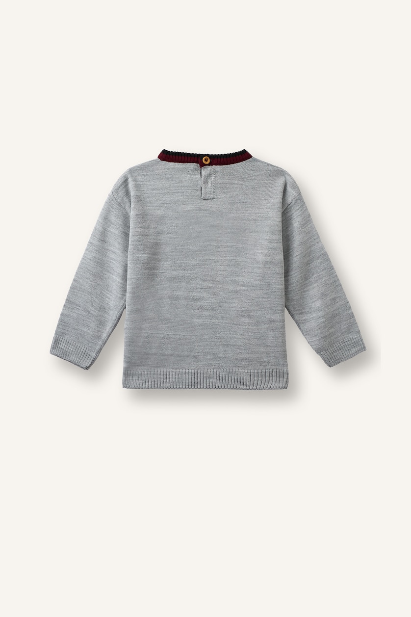 Baby Boys Light Grey Melange Baby Boy Oversize Fit Pullover