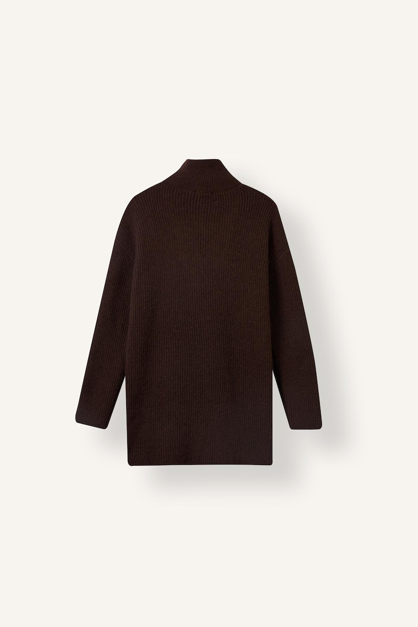 نساء بني Regular Fit Wool Blend Half-Zip Knitted Tunic