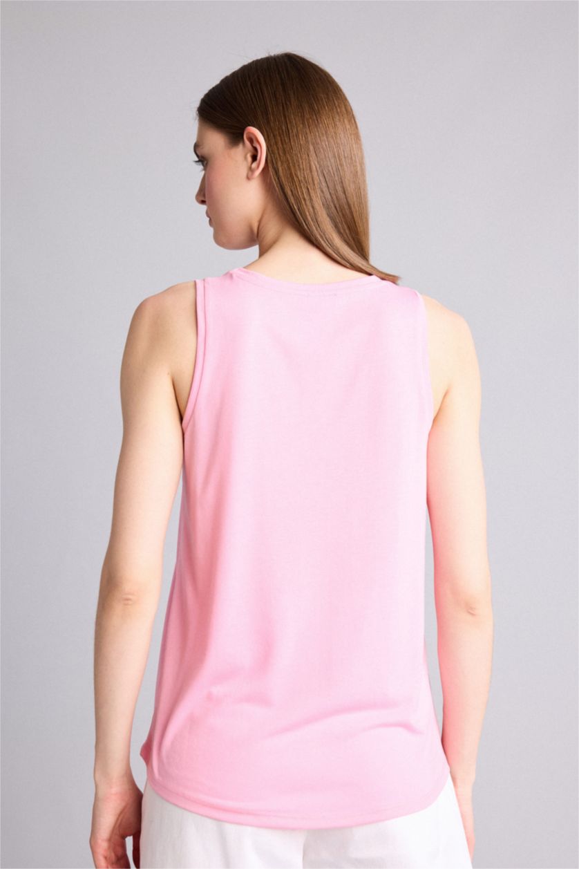 Women Pink Relax Fit Slogan Crew Neck Tank Top