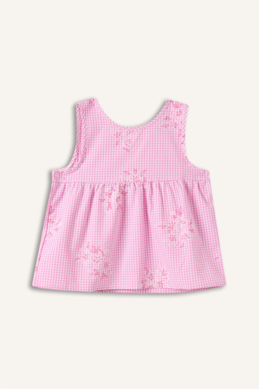 Baby Girl Pink Baby Girl Poplin Printed Short Sleeve Shirt