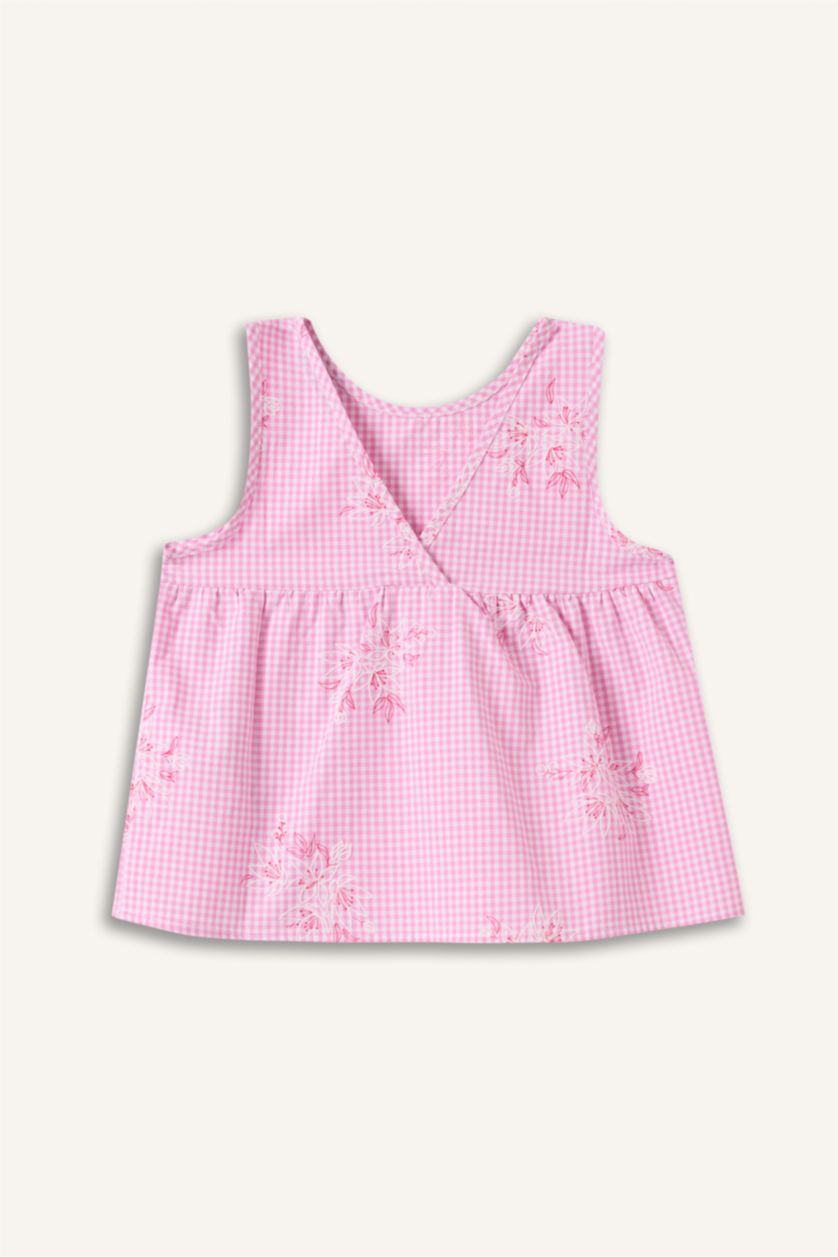 Baby Girl Pink Baby Girl Poplin Printed Short Sleeve Shirt