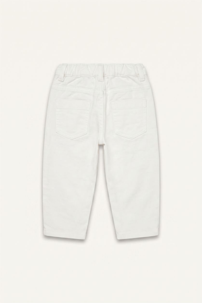 Kız Bebek Ekru Baggy Fit İşlemeli Pantolon Kız Bebek