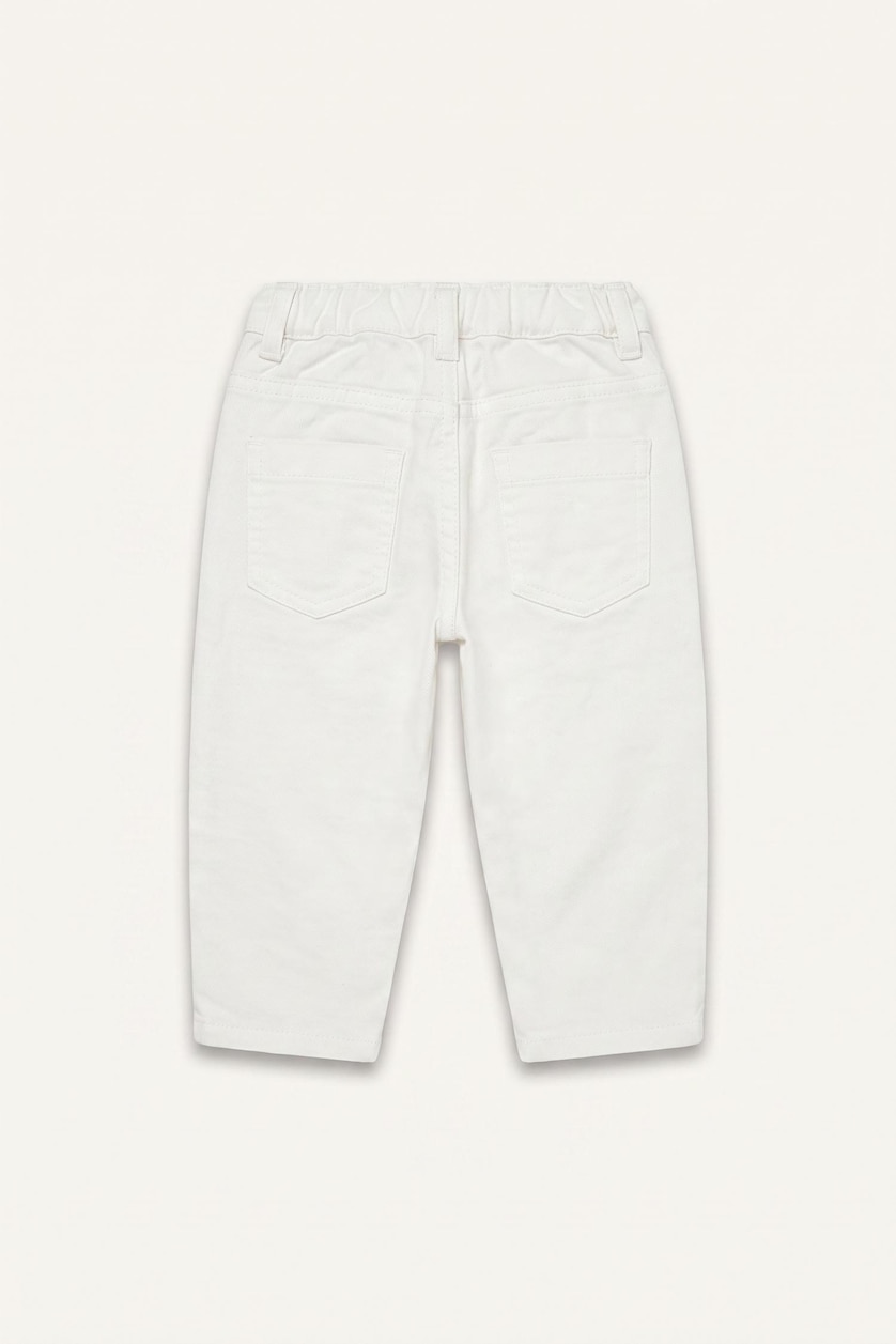 Kız Bebek Ekru %100 Pamuk Baggy Fit İşlemeli Pantolon Kız Bebek