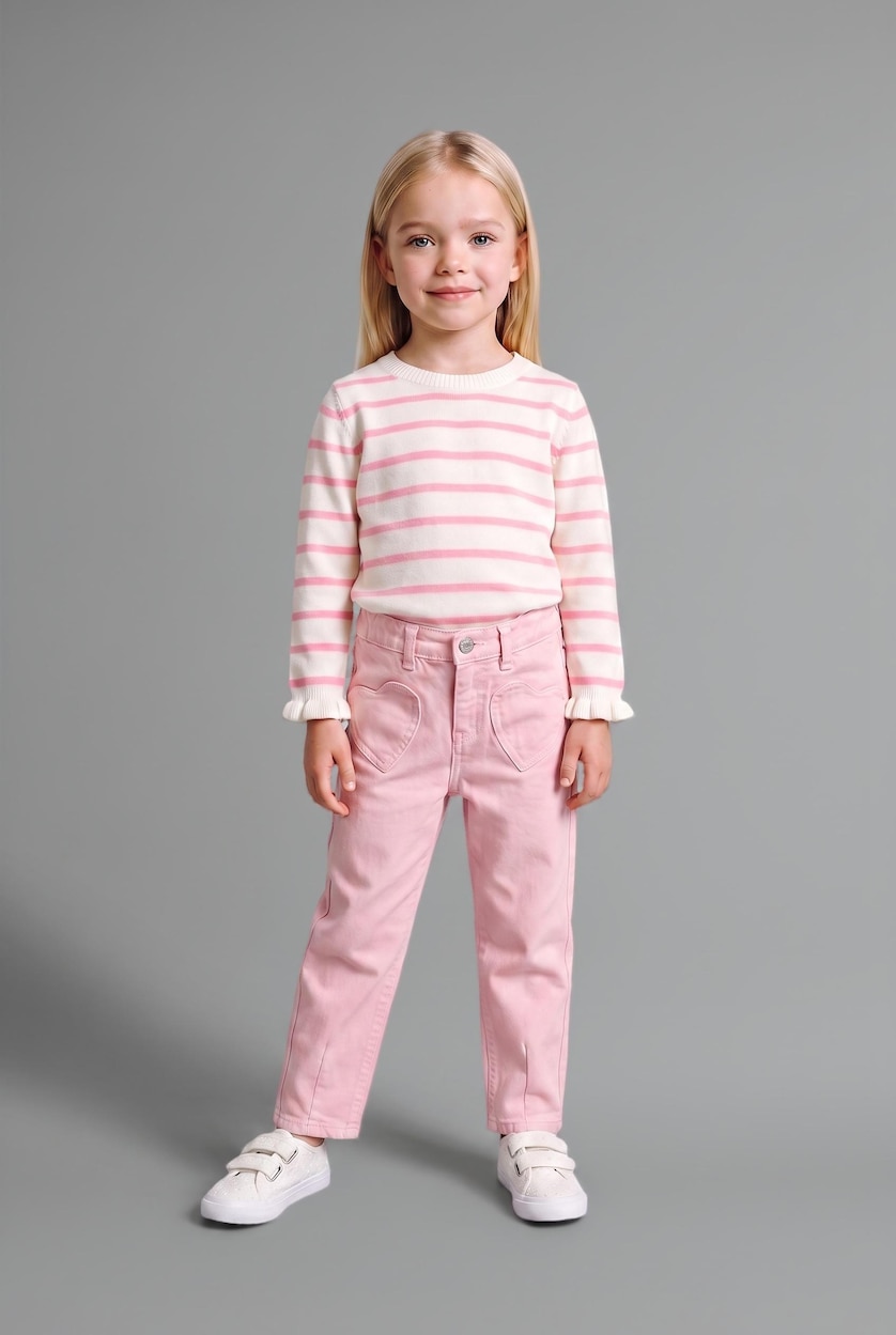 Baby Girls Lilac Baby Girl Elastic Waist Gabardine Pants with Heart Pocket Detail
