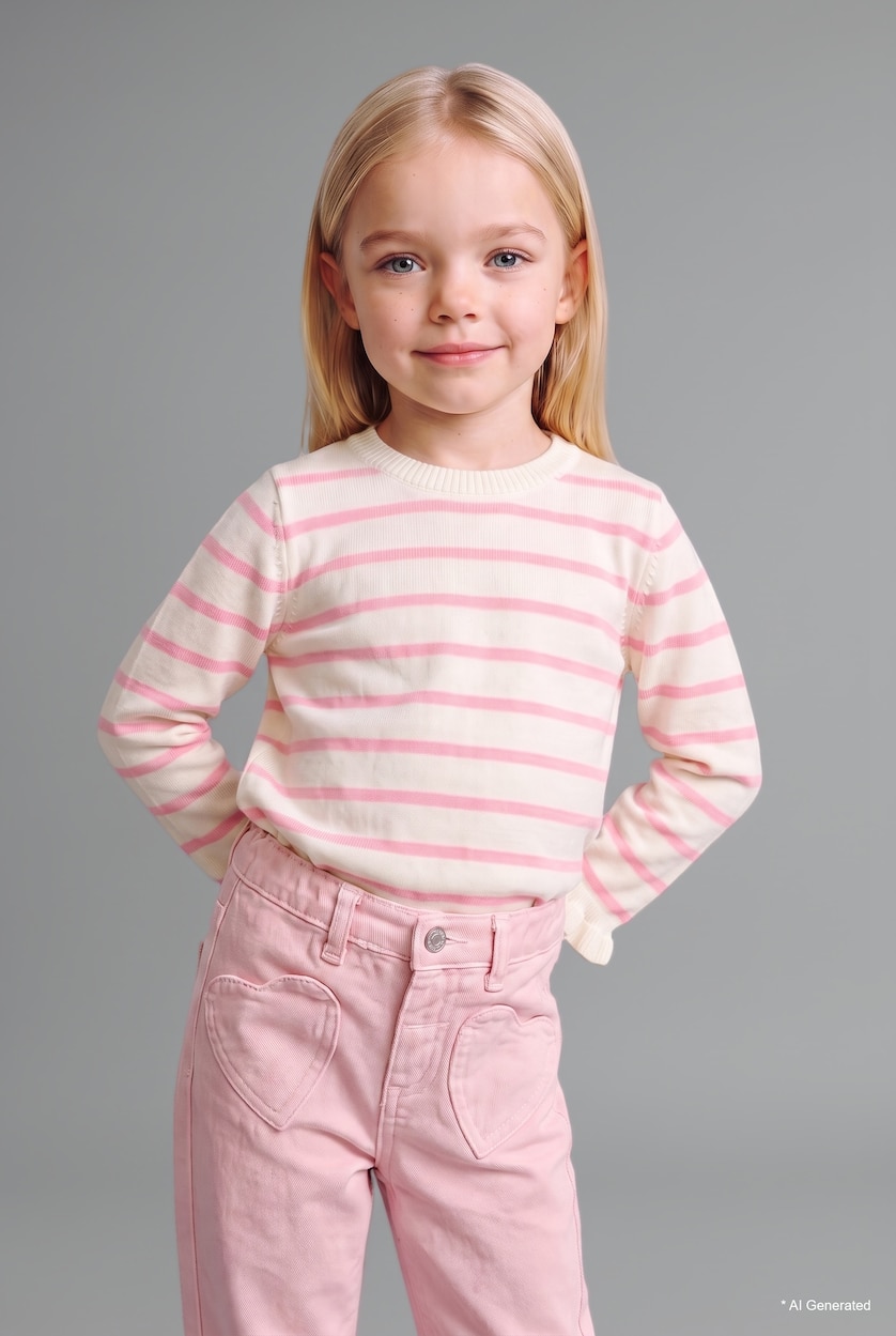 BABY GIRL Lilac Baby Girl Elastic Waist Gabardine Pants with Heart Pocket Detail