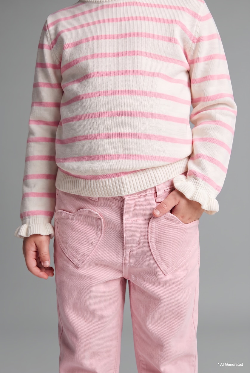 BABY GIRL Lilac Baby Girl Elastic Waist Gabardine Pants with Heart Pocket Detail