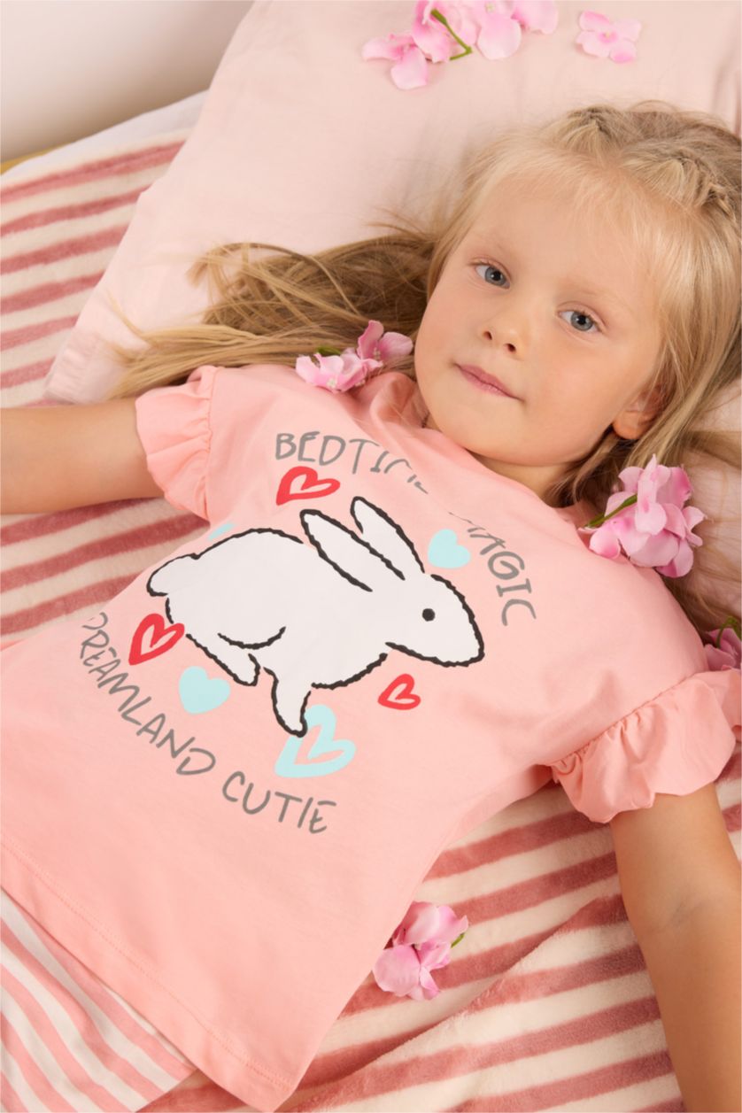 Kız Bebek Açık Pembe %100 Pamuk 2'li Pijama Takımı Kız Bebek