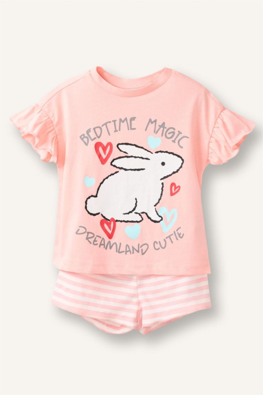 Kız Bebek Açık Pembe %100 Pamuk 2'li Pijama Takımı Kız Bebek