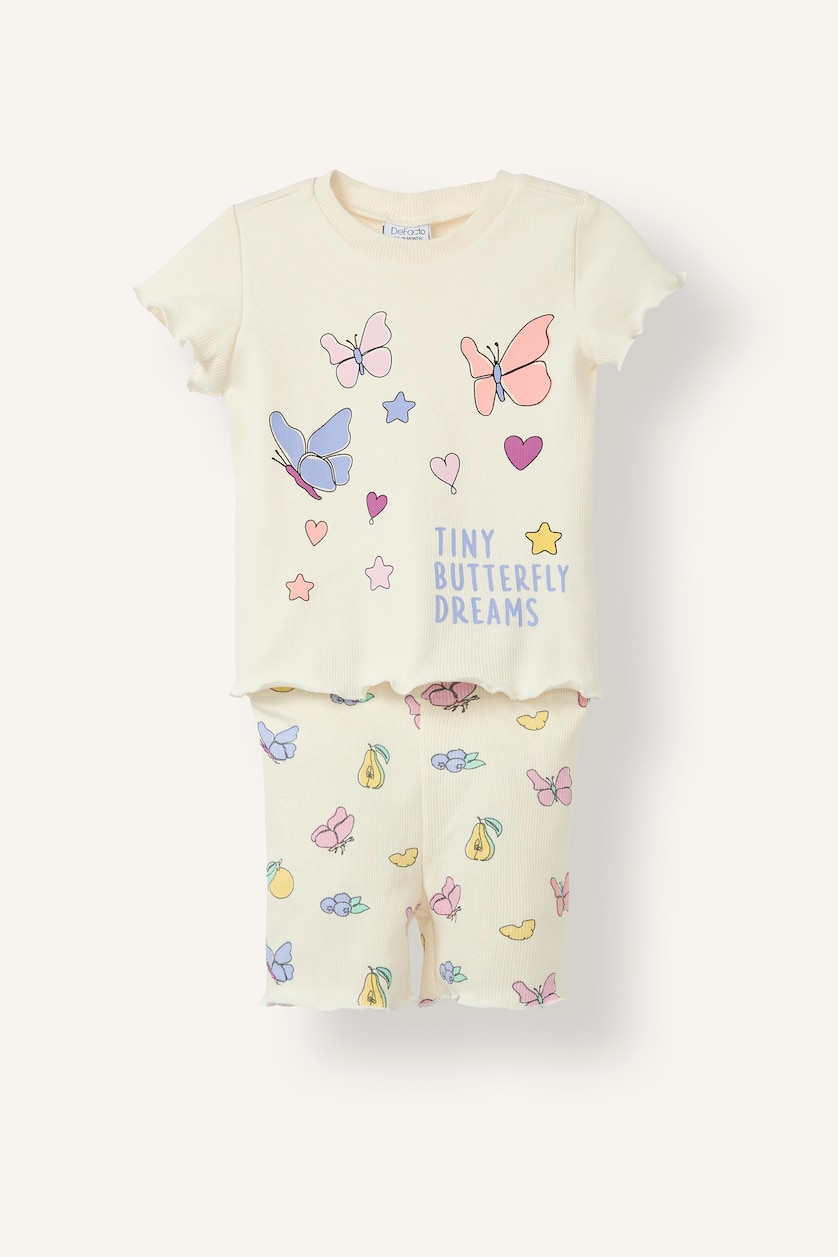 طفلة صغيرة اوف وايت Baby Girl 2-Piece Ribbed Pyjama Set