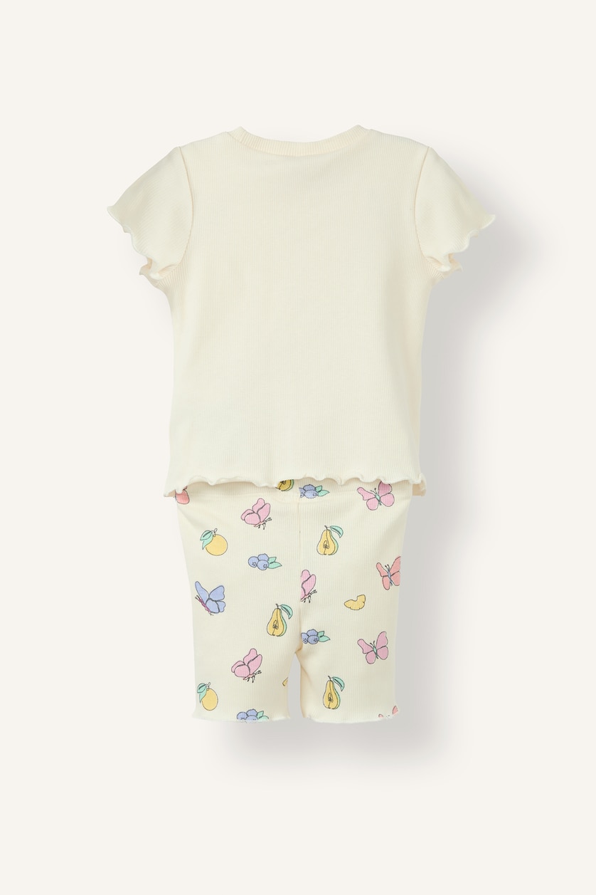 طفلة صغيرة اوف وايت Baby Girl 2-Piece Ribbed Pyjama Set