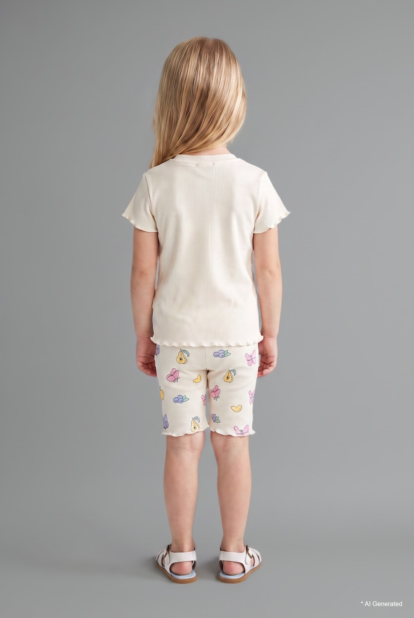 Baby Girl White Baby Girl Printed Ribbed 2 Piece Pyjama Set