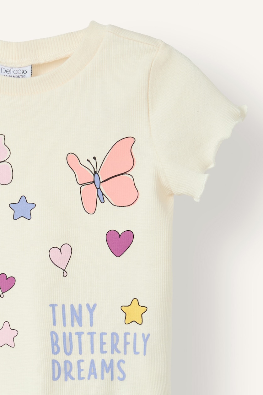 طفلة صغيرة اوف وايت Baby Girl 2-Piece Ribbed Pyjama Set