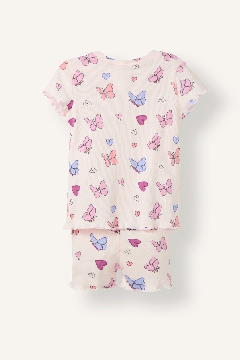Kız Bebek Açık Pembe Pamuklu Regular Fıt Şotlu 2'li Pijama Takımı Kız Bebek