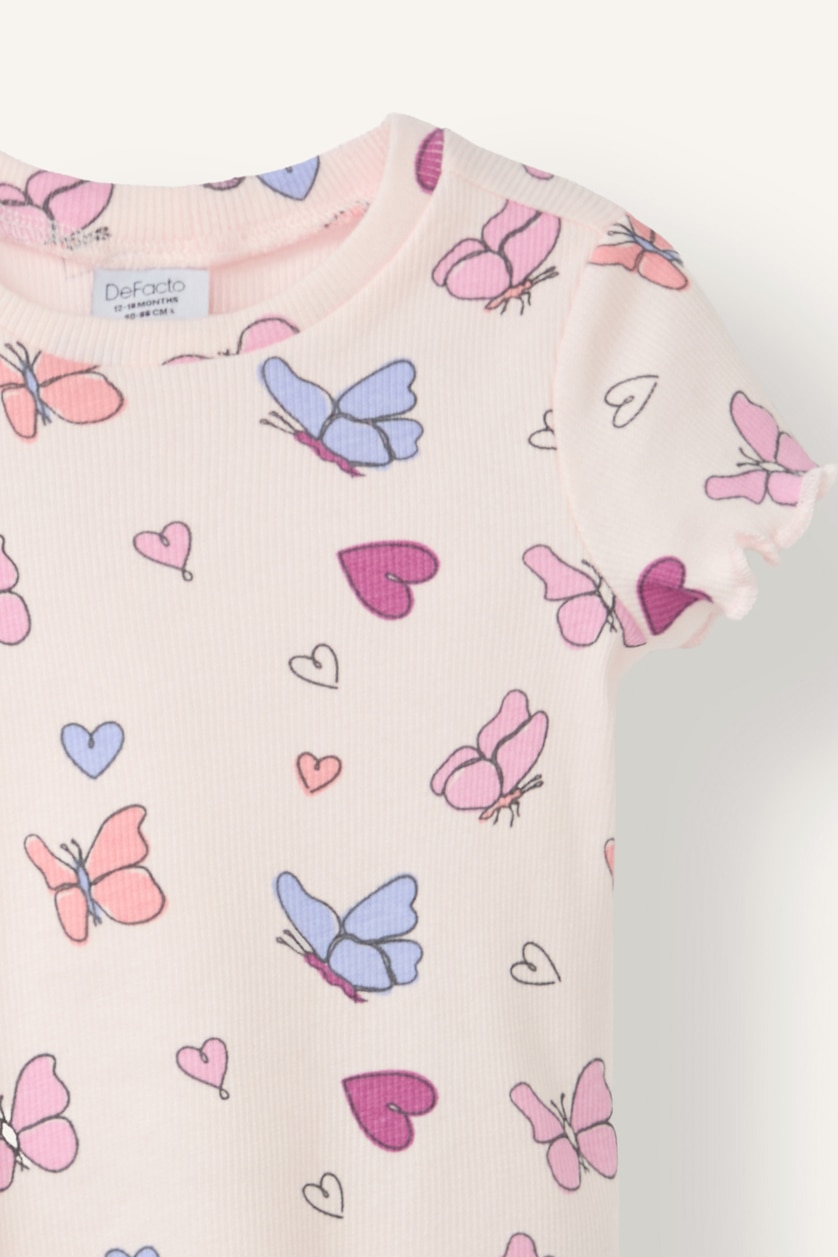 Kız Bebek Açık Pembe Pamuklu Regular Fıt Şotlu 2'li Pijama Takımı Kız Bebek
