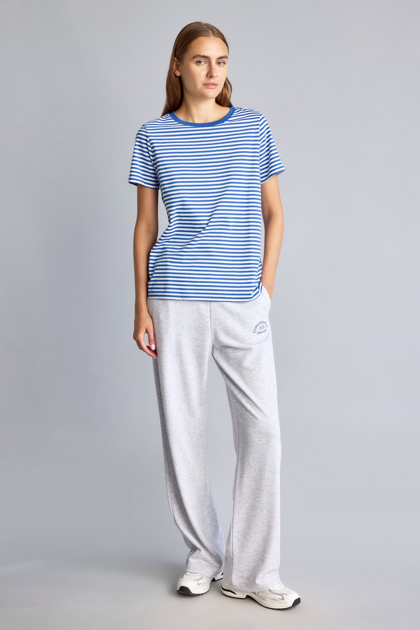 WOMAN NAVY Regular Fit Crew Neck Striped Cotton T-Shirt