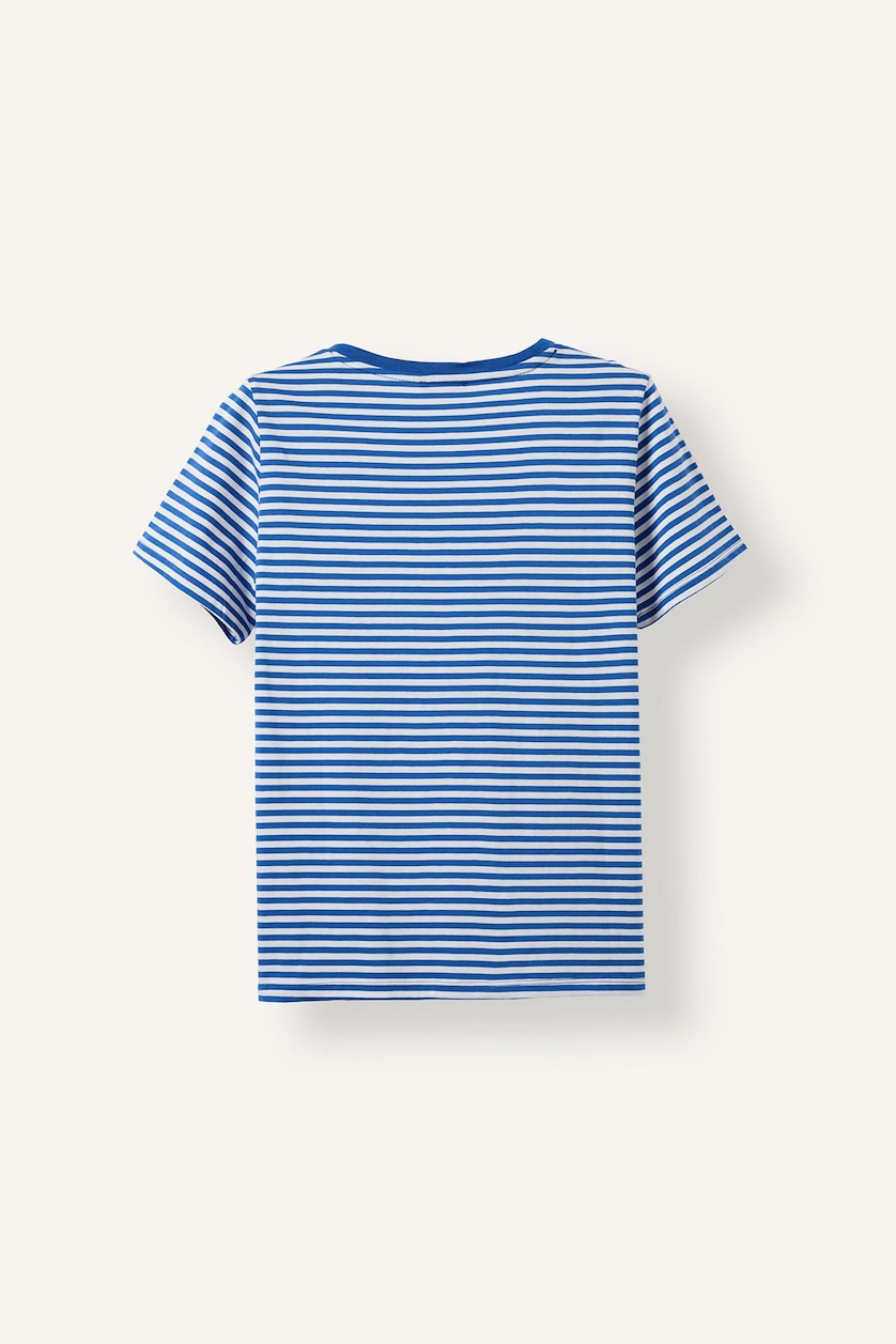 WOMAN NAVY Regular Fit Crew Neck Striped Cotton T-Shirt