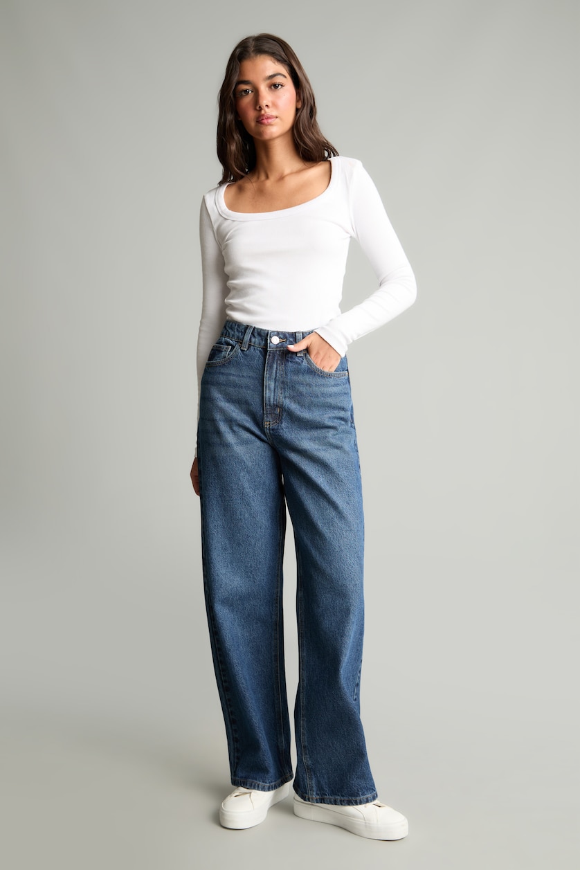 Әйелдерге қою көк Straight Fit шалбар
