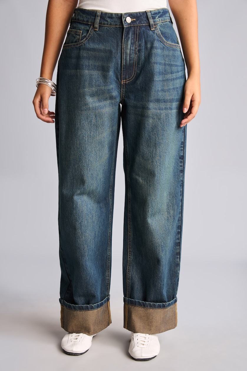 Әйелдерге қою көк Straight Fit шалбар