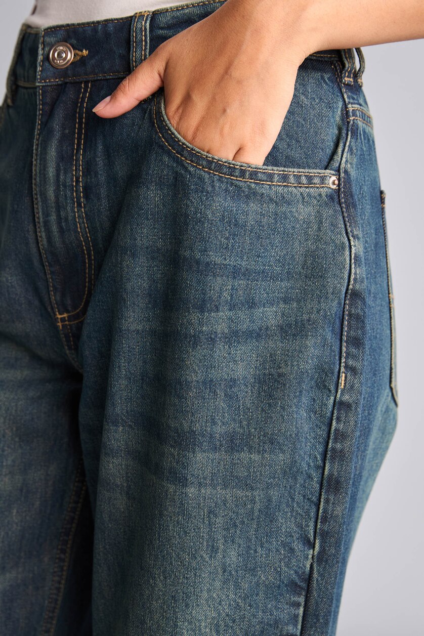 Әйелдерге қою көк Straight Fit шалбар