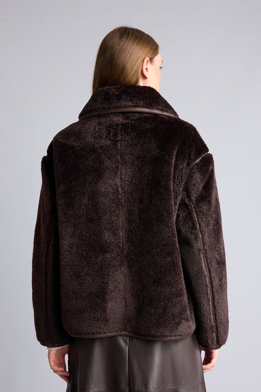 Women Brown Oversize Fit High Neck Faux Leather Jacket