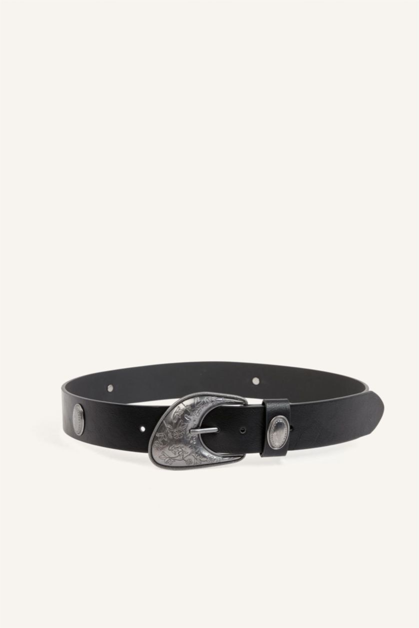 Women Black Manuka x Defacto Woman Rectangular Buckle Faux Leather Belt