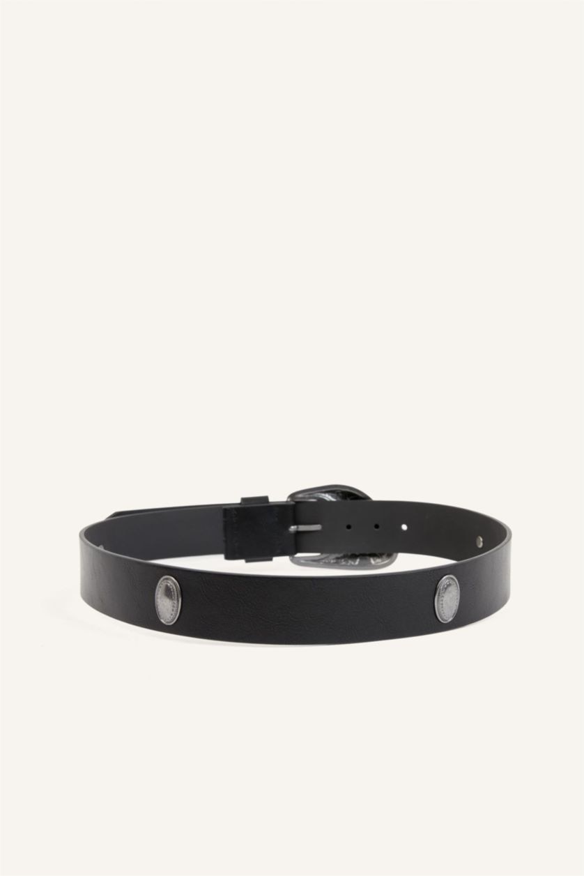 Women Black Manuka x Defacto Woman Rectangular Buckle Faux Leather Belt
