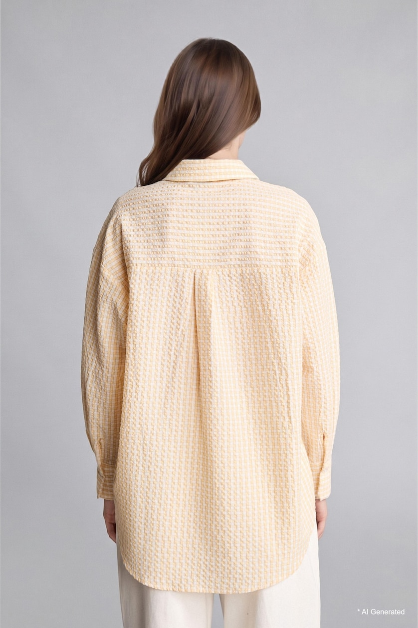WOMAN Yellow Regular Fit Checked Wrinkled Textured Fabric Tunic