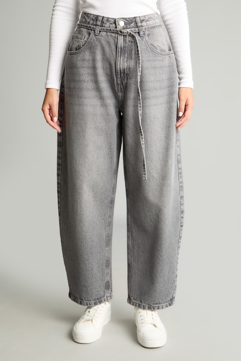 Женщины Серый Брюки Barrel Fit