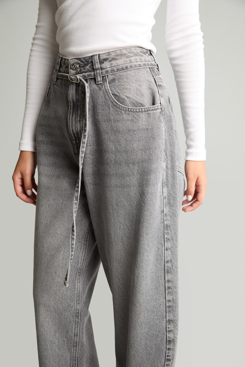Женщины Серый Брюки Barrel Fit