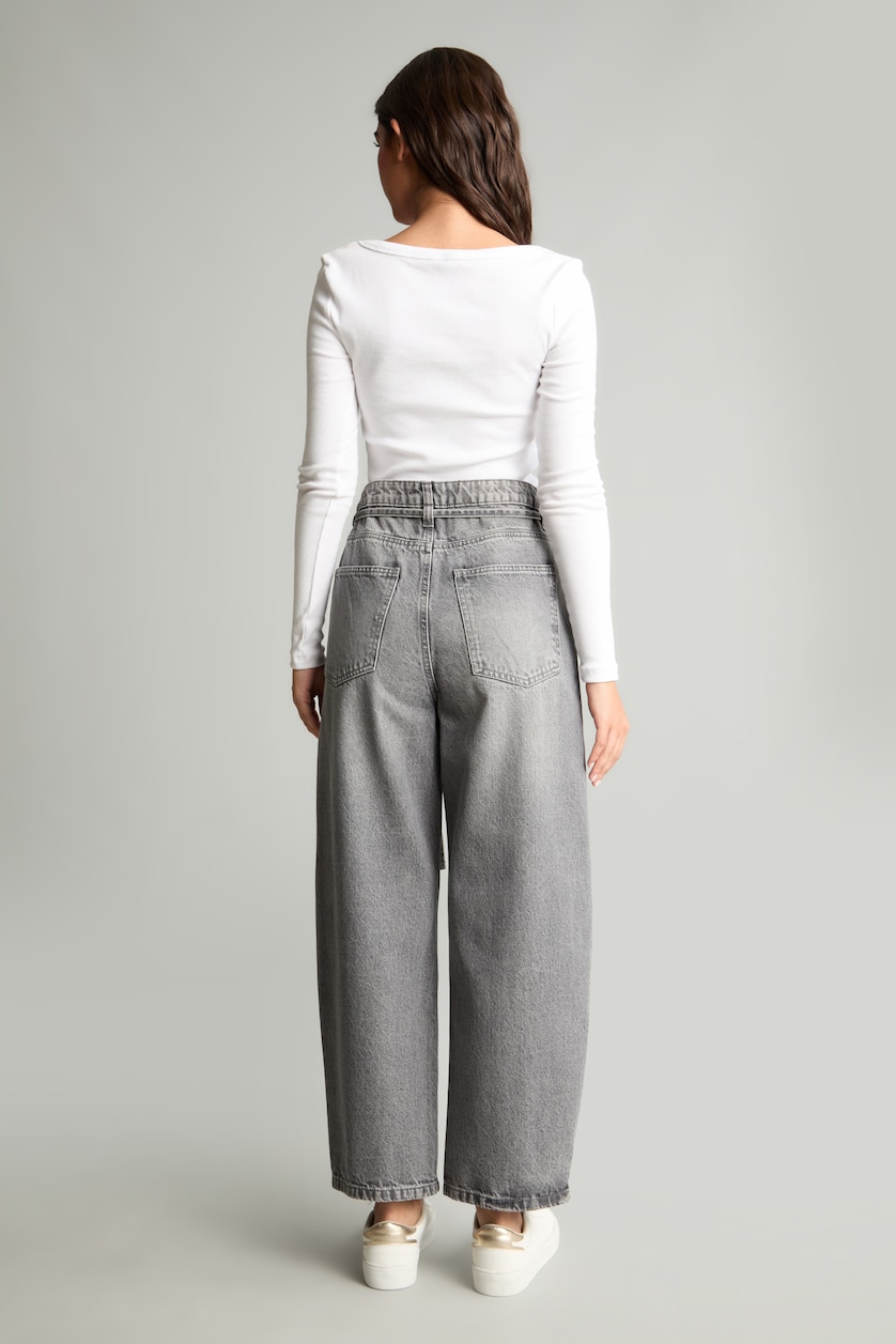 Женщины Серый Брюки Barrel Fit