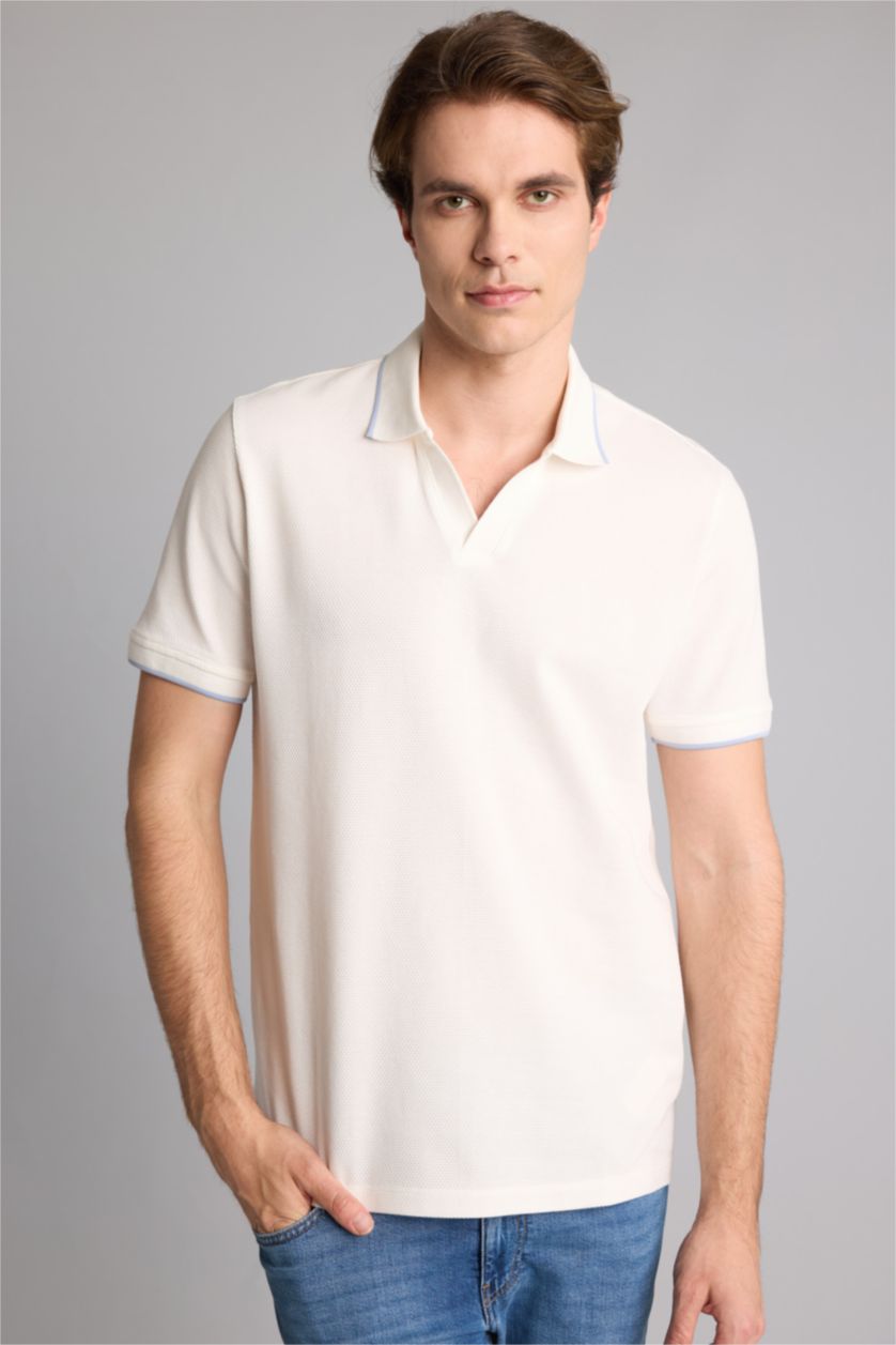 Men Ecru Regular Fit Short Sleeve Polo T-Shirt