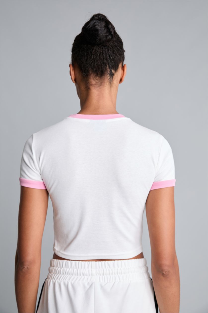 حريمي بيج فاتح Slim Fit Ribana Short Sleeve T-Shirt