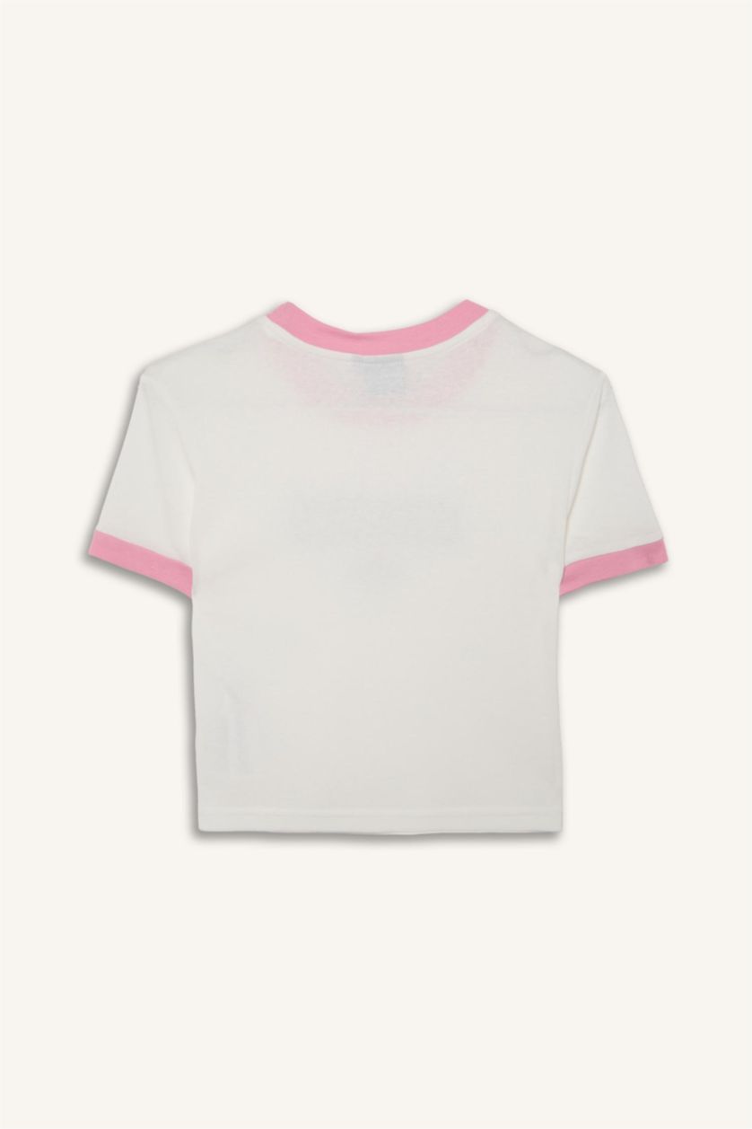 حريمي بيج فاتح Slim Fit Ribana Short Sleeve T-Shirt