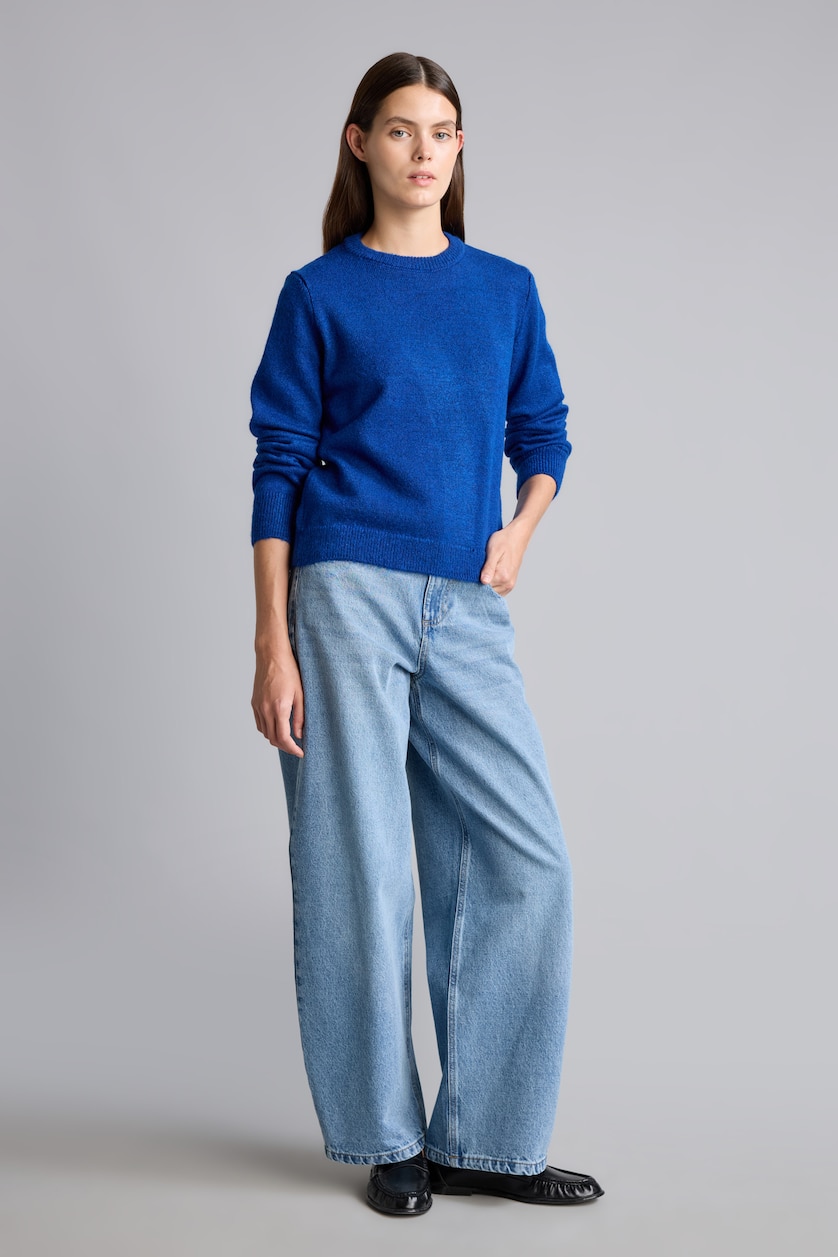Kadın Saks Regular Fit Bisiklet Yaka Basic Kazak