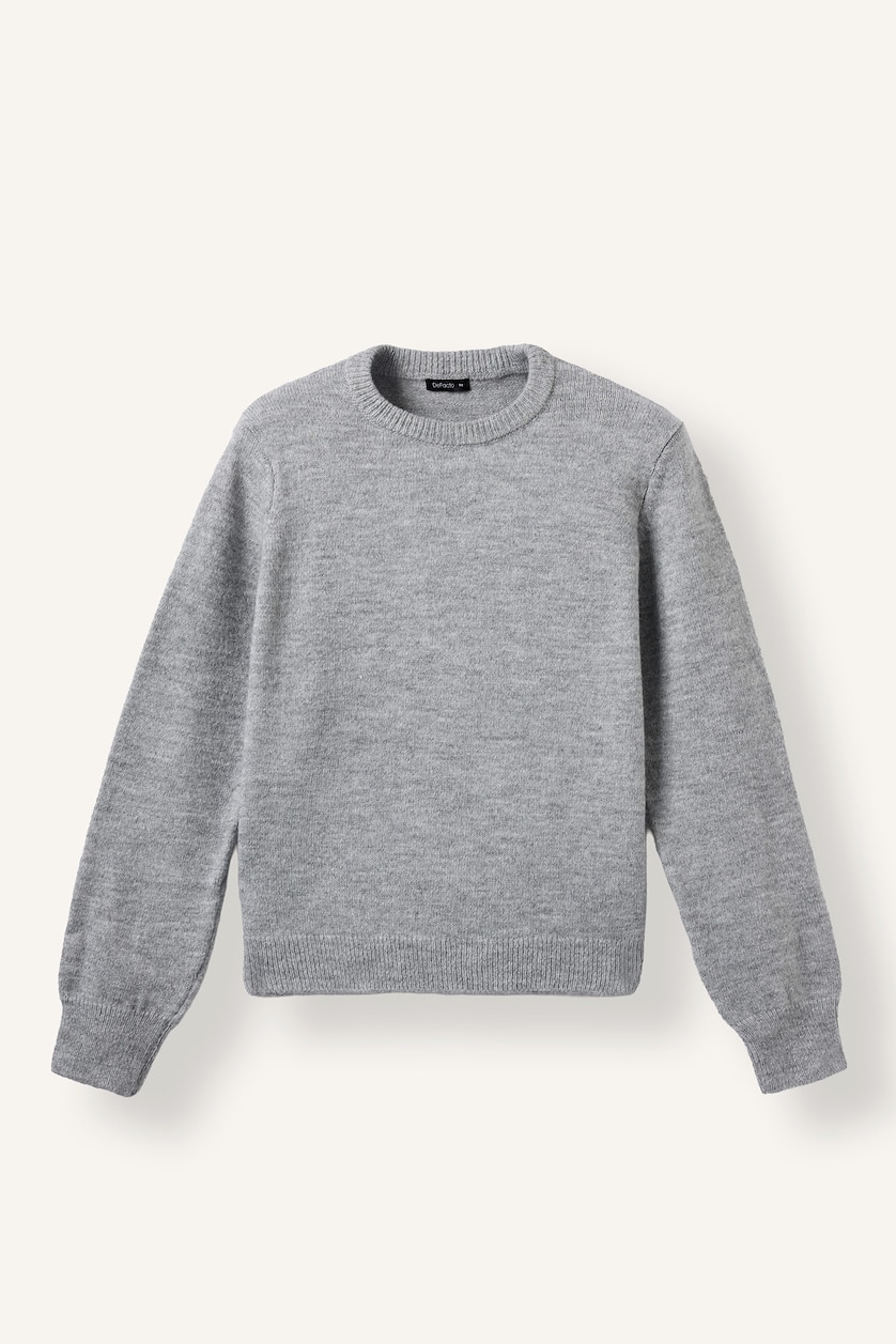 Kadın Gri Melanj Regular Fit Bisiklet Yaka Basic Kazak