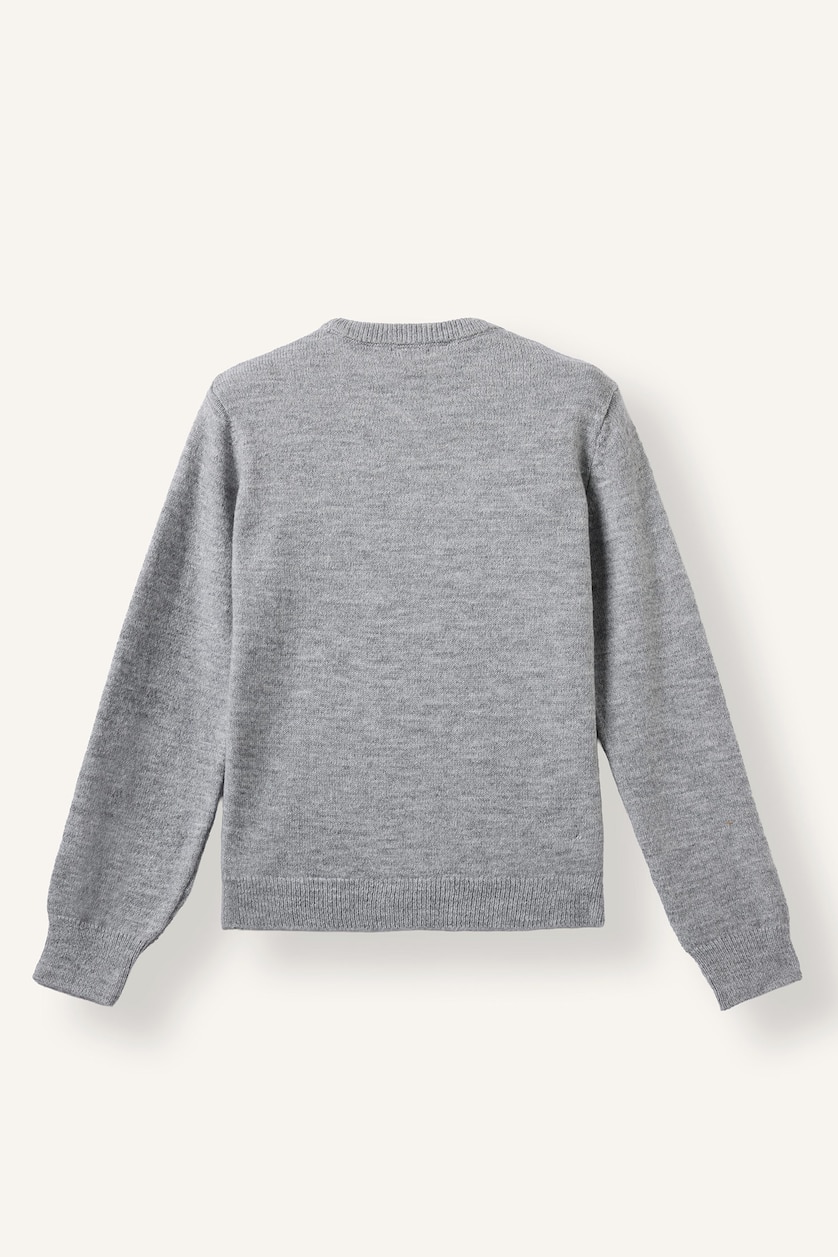 Kadın Gri Melanj Regular Fit Bisiklet Yaka Basic Kazak