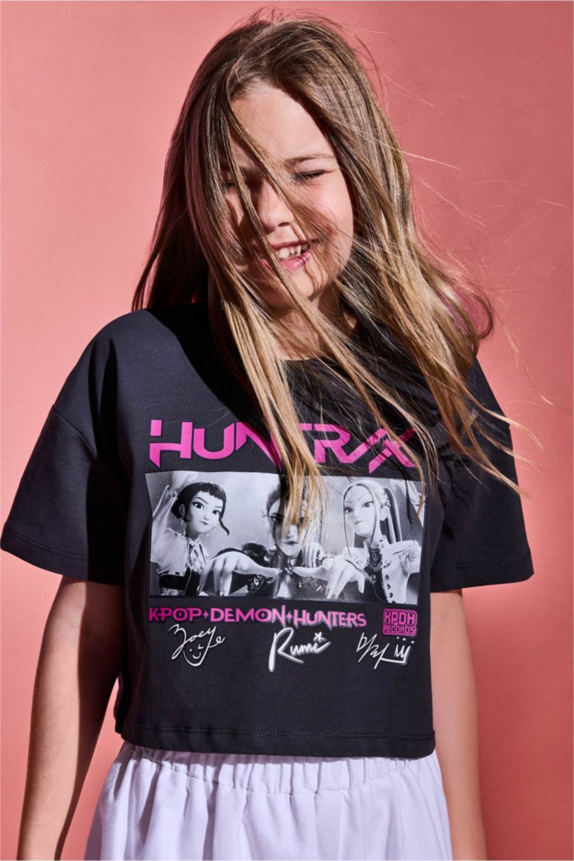 Kız Çocuk - Genç Kız Antrasit Kpop - Demon Hunters Crop Tişört Kız Çocuk