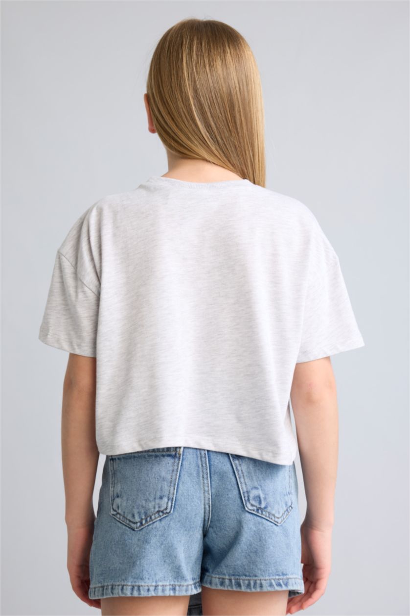 Young Girls - Teen Girls Light Grey Melange Crop Short Sleeve T-Shirt