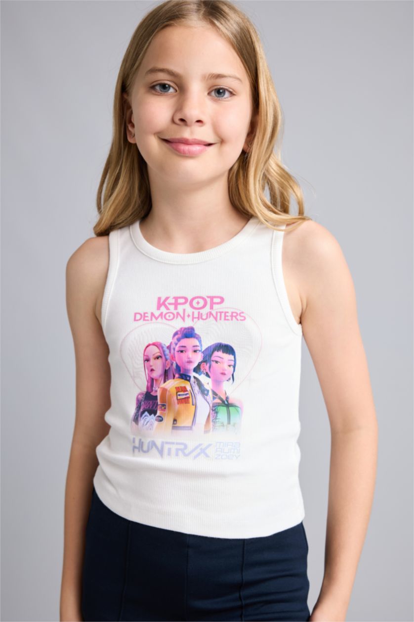 بنات بيج فاتح Girl Kpop - Demon Hunters Crew Neck Ecru Tank Top